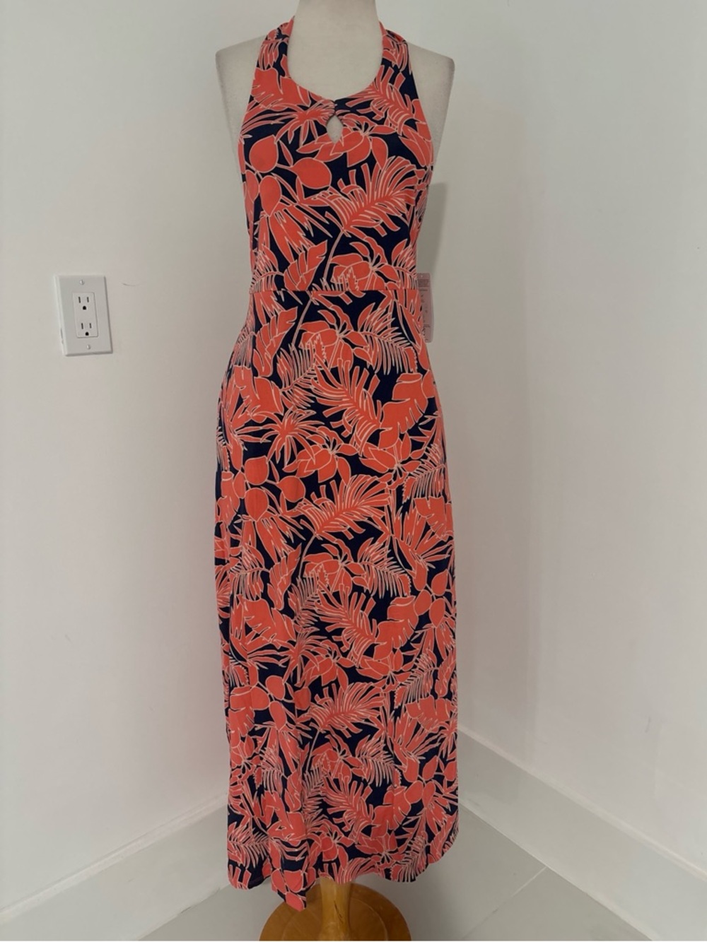 Lands' End Coral and Navy Halter Maxi Dress #207